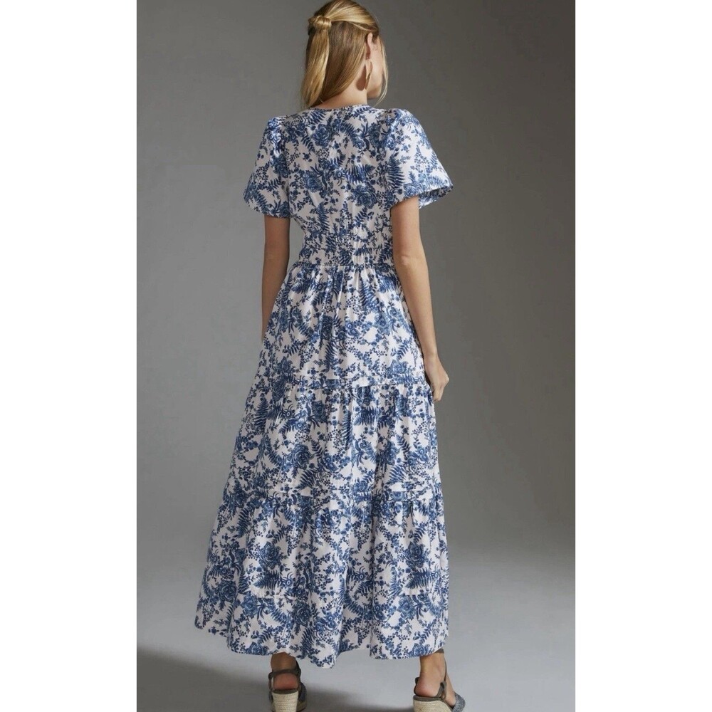 Anthropologie Somerset Tiered Maxi Dress Sz S Floral Blue Chinoiserie Vines NEW - Picture 4 of 4